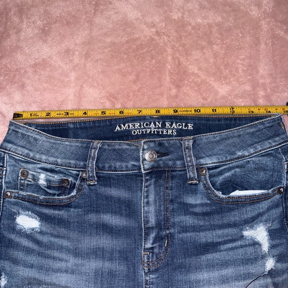American Eagle Outfitters Distressed Dark Blue Denim Mini Skirt Size 4 - Picture 5 of 6